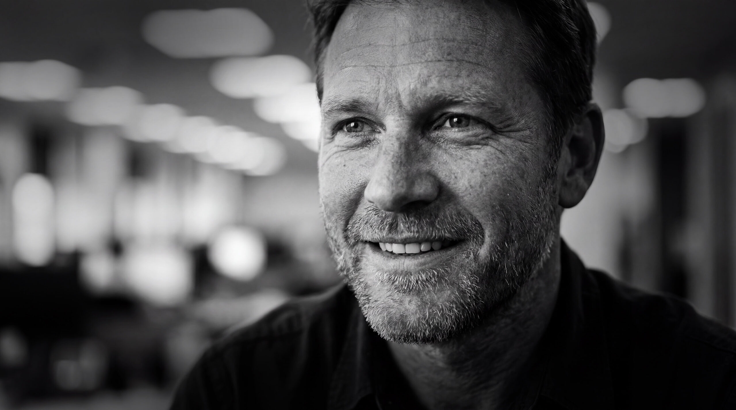 DIMARCON Vertriebsmitarbeiter im Inside-Sales-Büro — B&W Portrait, dramatisches Available Light